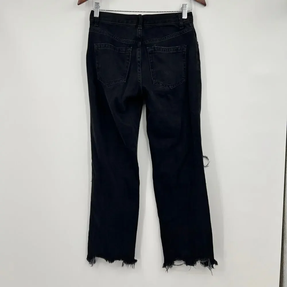 We The Free Women’s Size 25 Black Denim Crop Distressed Jeans Raw Hem Hi-Rise